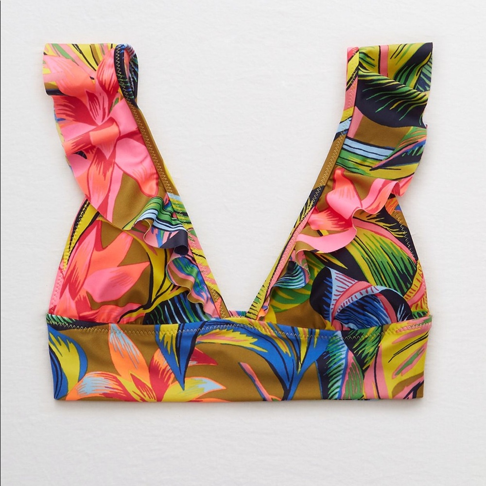 NWT ruffle longline bikini top